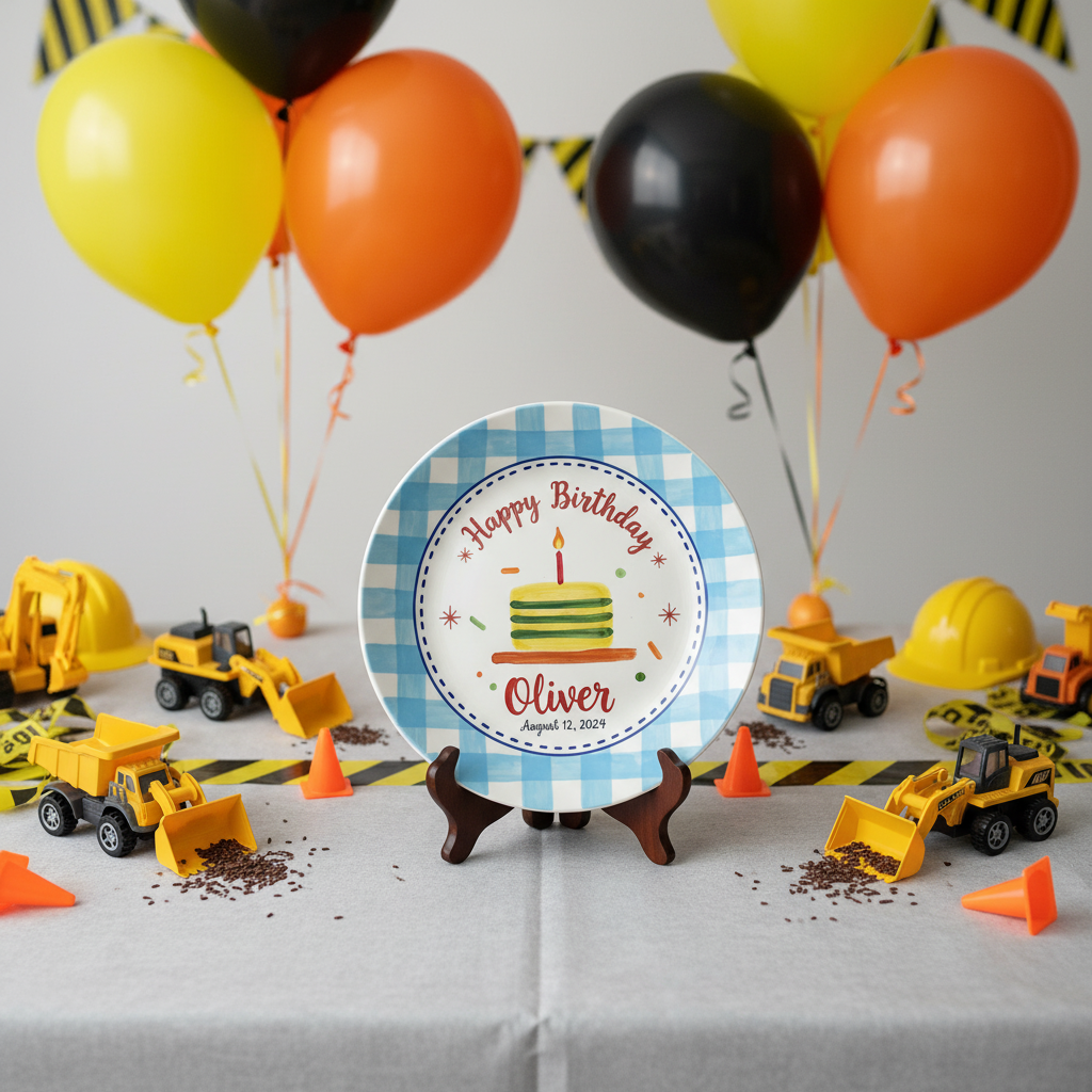 Personalized Baby Boy's Ceramic Birthday Plate – Custom Hand Painted Ceramic Gift - BCP170