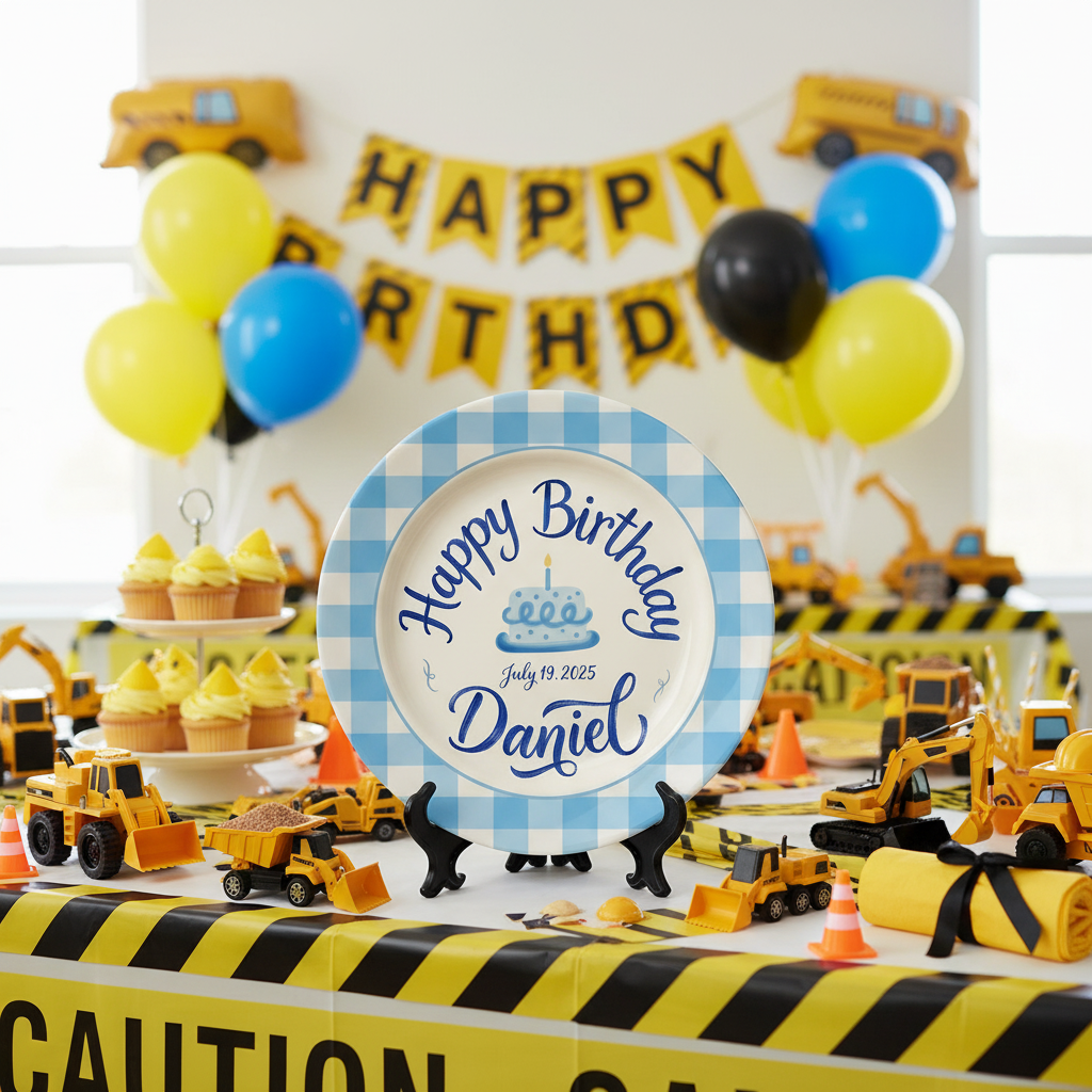 Personalized Baby Boy's Ceramic Birthday Plate – Custom Hand Painted Ceramic Gift - BCP189