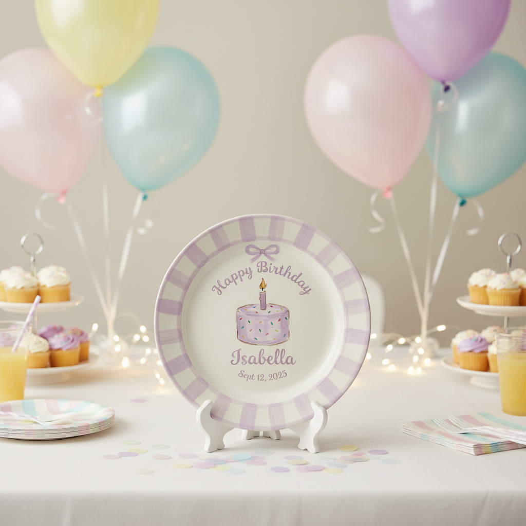 Personalized Baby Girl Ceramic Birthday Plate – Custom Hand Painted Ceramic Gift - BCP147