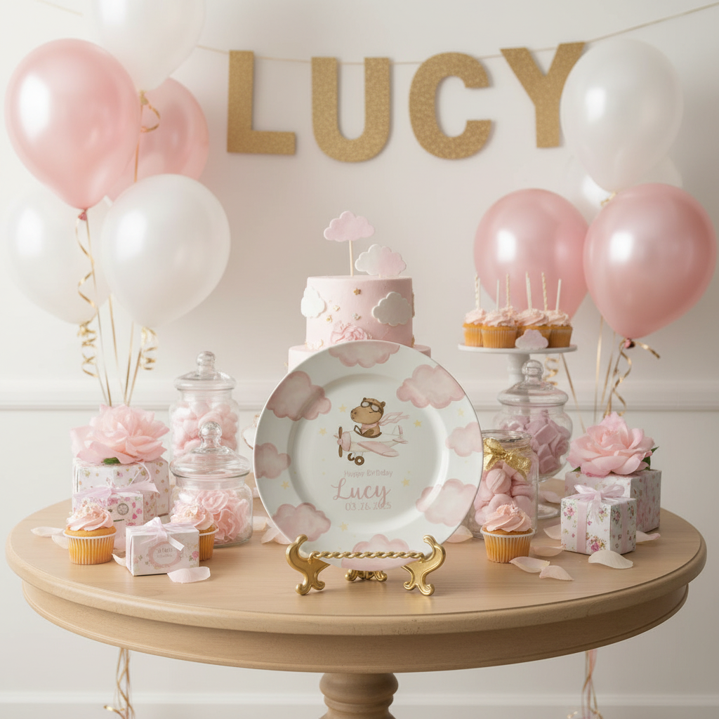 Personalized Baby Girl Ceramic Birthday Plate – Custom Hand Painted Ceramic Gift - BCP138