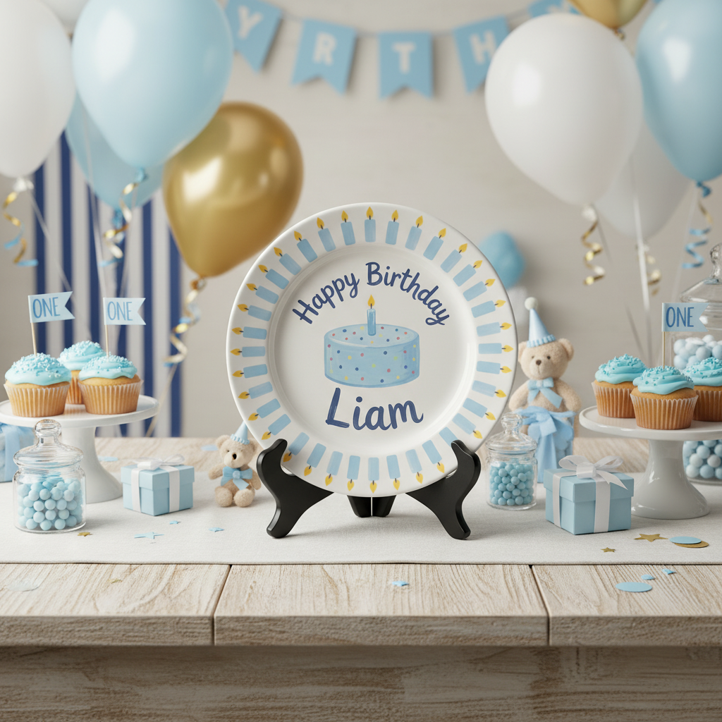 Personalized Boy's Ceramic Birthday Plate - Custom Name & Hand-Painted Keepsake - BCP119