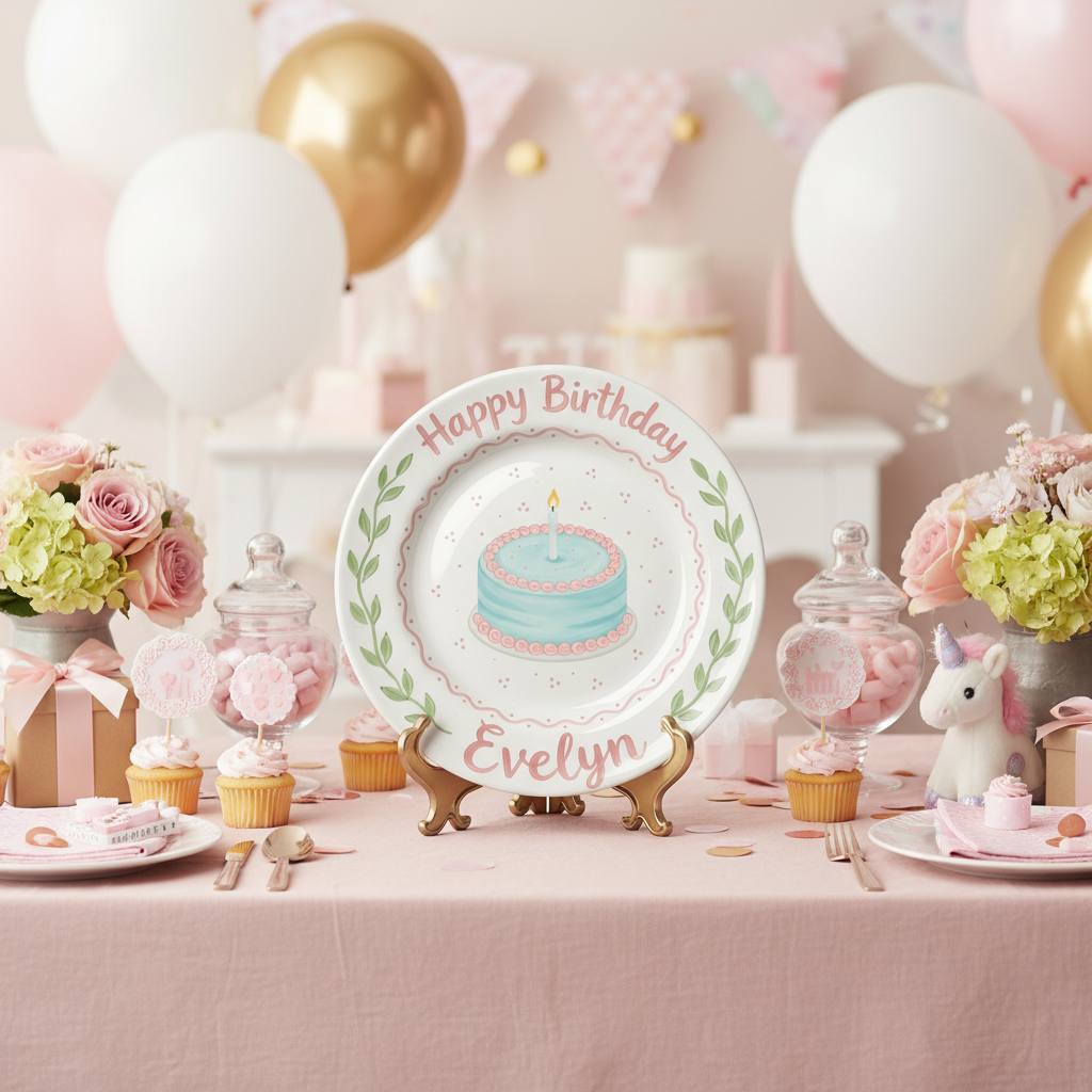Personalized Baby Girl Ceramic Birthday Plate – Custom Hand Painted Ceramic Gift - BCP129