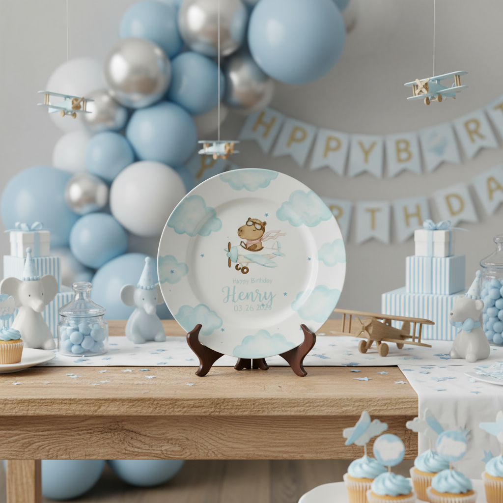 Personalized Boy's Ceramic Birthday Plate - Custom Name & Hand-Painted Keepsake - BCP140