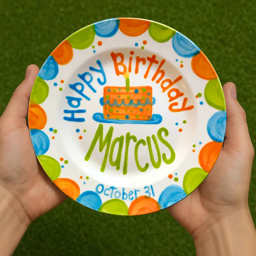 Personalized Preppy Girl's 1st Birthday Plate - Flowers, Bunny & Bonnet - BCP12