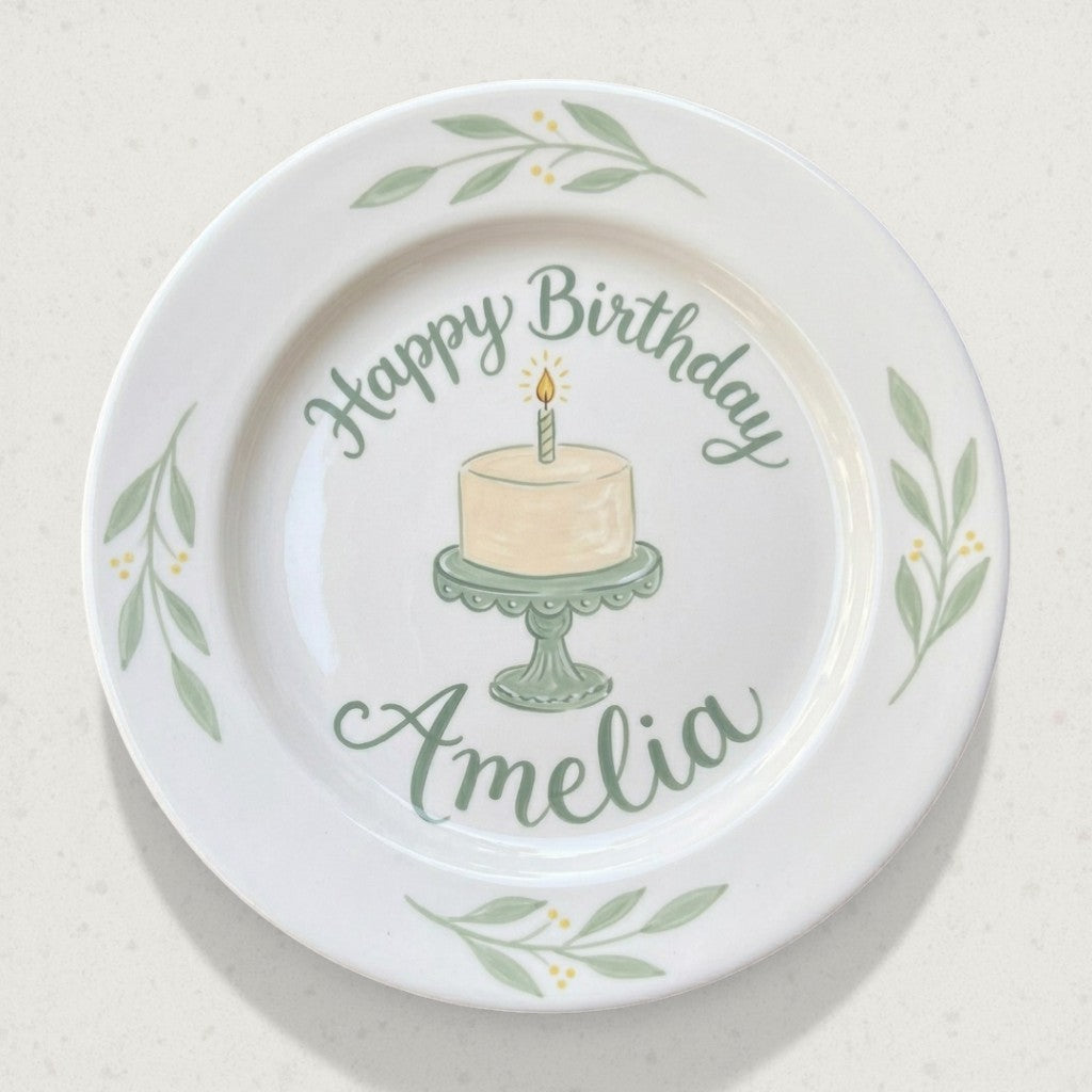 Personalized Girl's Ceramic Birthday Plate - Custom Name & Hand-Painted Floral Keepsake- BCP29