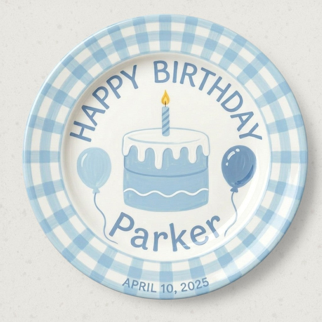Personalized Boy's Ceramic Birthday Plate - Custom Name & Hand-Painted Keepsake - BCP35