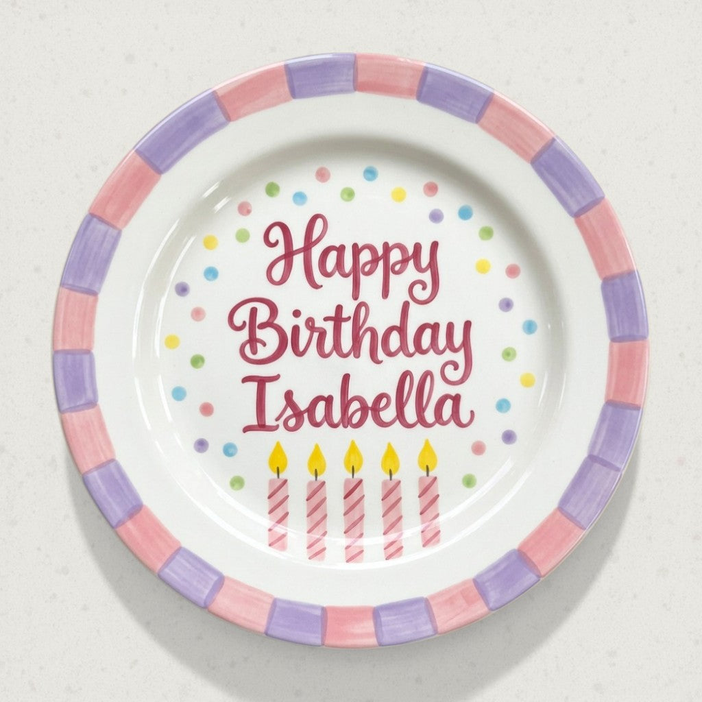 Personalized Girl's Ceramic Birthday Plate - Custom Name & Hand-Painted Floral Keepsake- BCP13