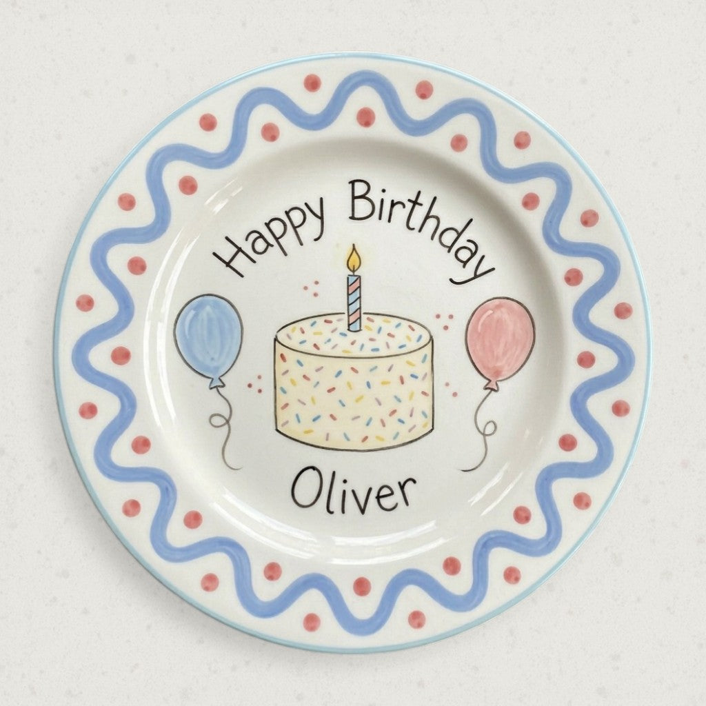 Personalized Boy's Ceramic Birthday Plate - Custom Name & Hand-Painted Keepsake - BCP20