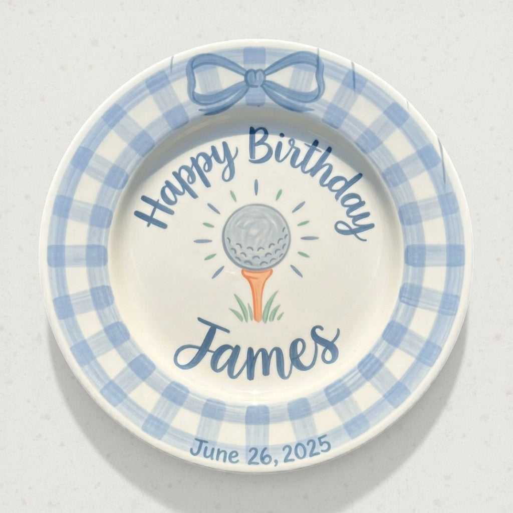 Personalized Boy's Ceramic Birthday Plate - Custom Name & Hand-Painted Keepsake - BCP07