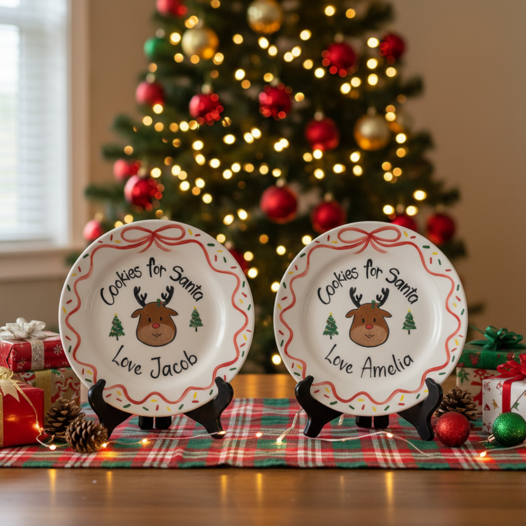 Personalized Ceramic Cookies for Santa Plate- A Meaningful Christmas Gift for Kids - CFS09