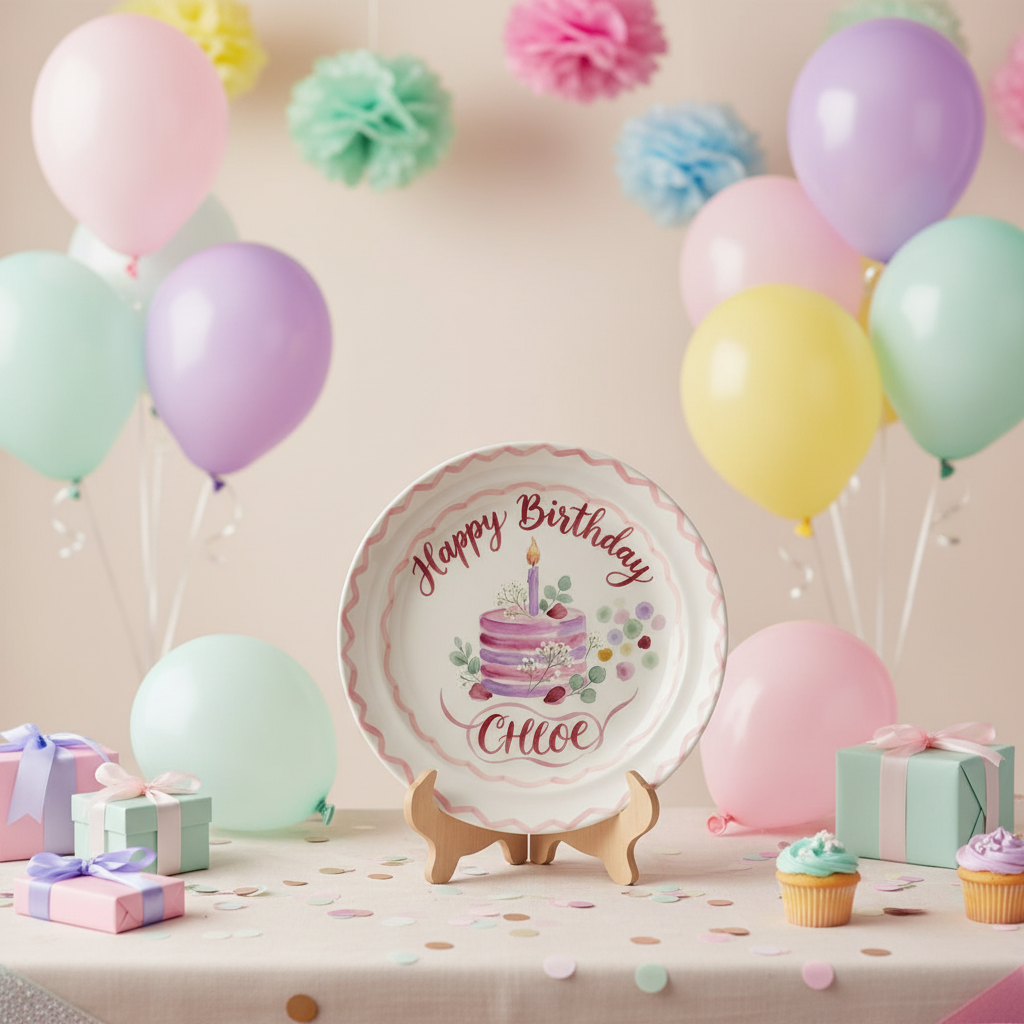 Personalized Baby Girl Ceramic Birthday Plate – Custom Hand Painted Ceramic Gift - BCP157