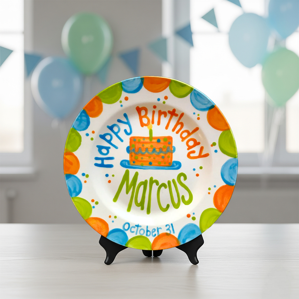 Personalized Keepsake Birthday Plate for Boys- Unique Hand-Painted Keepsake Gift - BCP12