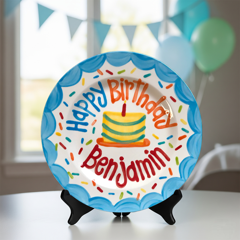 Unique Custom Birthday Plate for Boys - Hand-Painted with Name and Date- BCP59