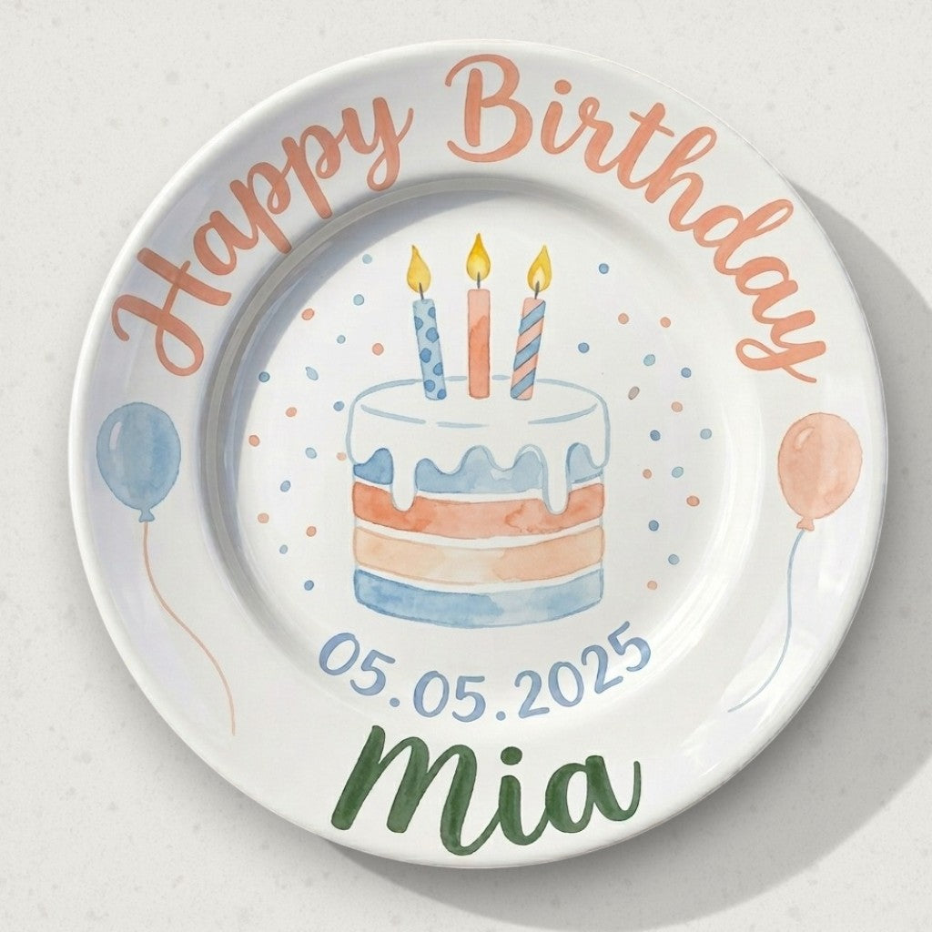 Personalized Girl's Ceramic Birthday Plate - Custom Name & Hand-Painted Floral Keepsake- BCP34