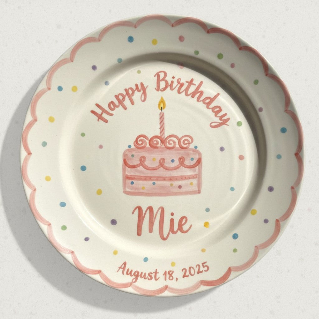 Personalized Girl's Ceramic Birthday Plate - Custom Name & Hand-Painted Floral Keepsake- BCP43