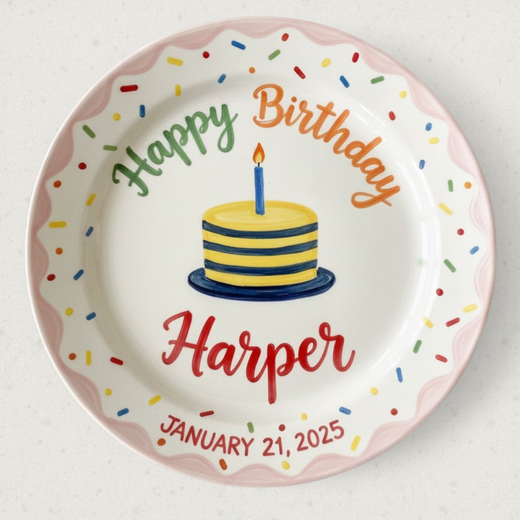Personalized Baby Girl Ceramic Birthday Plate – Custom Hand Painted Ceramic Gift - BCP97