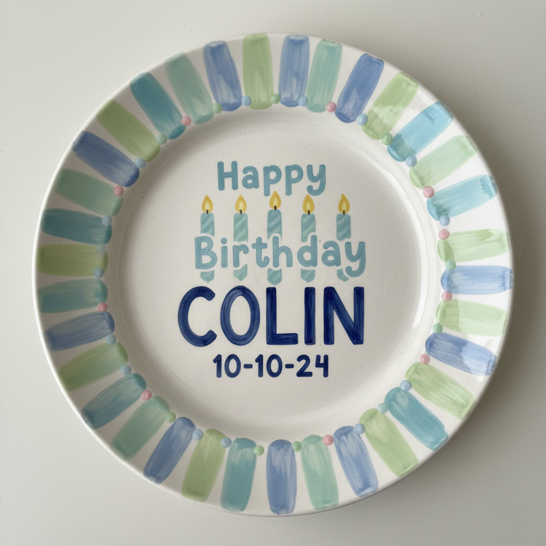Personalized Boy Birthday Plate – Custom Hand-Painted Ceramic Gift - BCP67