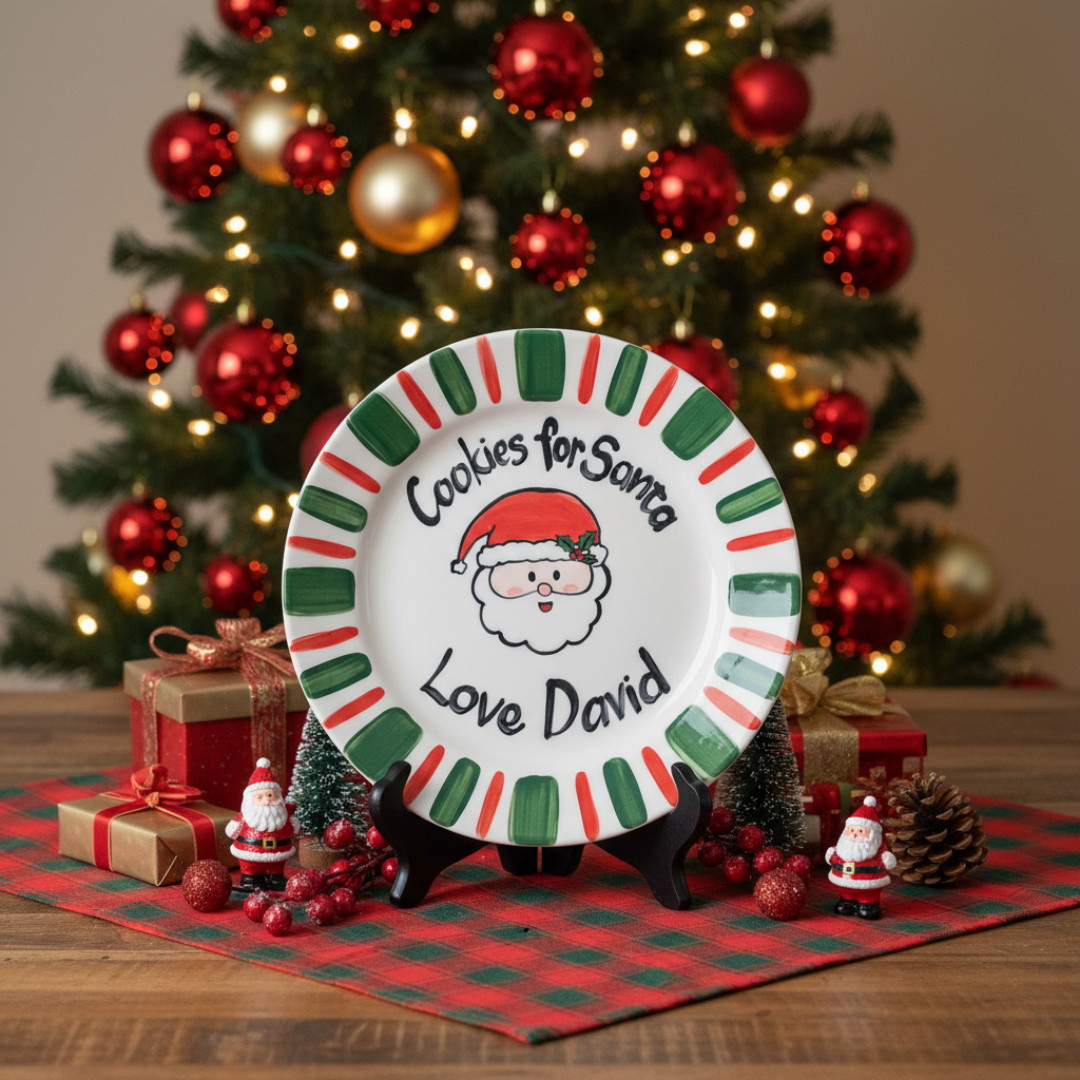 Personalized Hand-Painted Ceramic Cookies for Santa Plate- CFS07