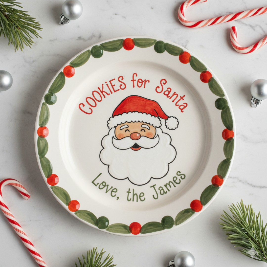 Personalized Ceramic Cookies with Santa Plate - Custom Holiday Gift - CFS17