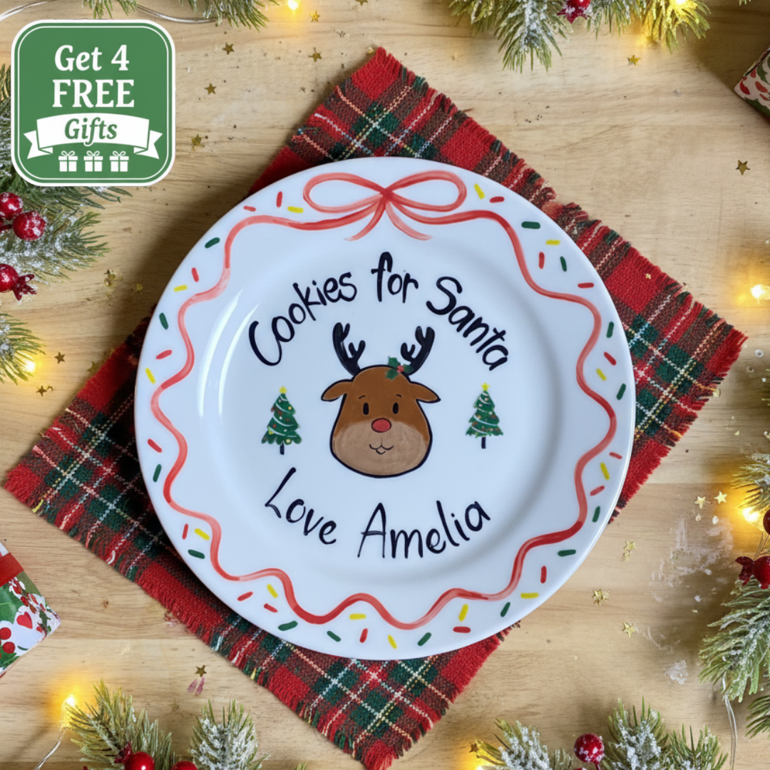 Personalized Ceramic Cookies for Santa Plate- A Meaningful Christmas Gift for Kids - CFS09