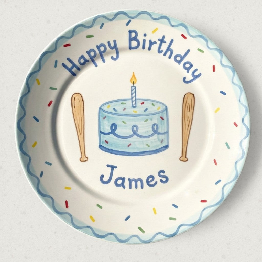 Personalized Boy's Ceramic Birthday Plate - Custom Name & Hand-Painted Keepsake - BCP50