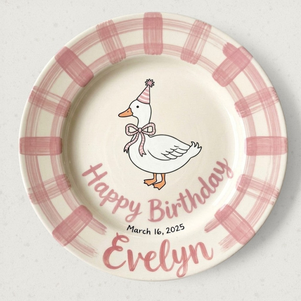 Personalized Girl's Ceramic Birthday Plate - Custom Name & Hand-Painted Floral Keepsake- BCP41