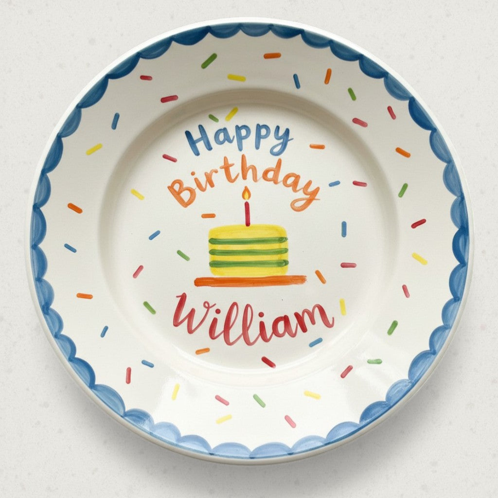 Personalized Boy's Ceramic Birthday Plate - Custom Name & Hand-Painted Keepsake - BCP53