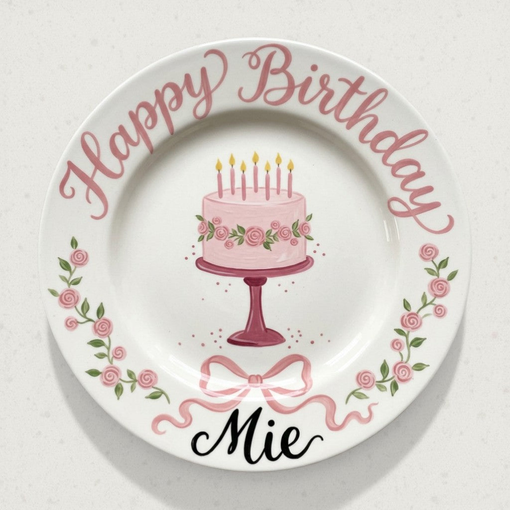 Personalized Girl's Ceramic Birthday Plate - Custom Name & Hand-Painted Floral Keepsake- BCP26