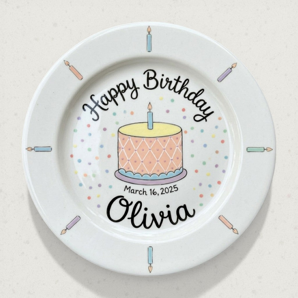Personalized Girl's Ceramic Birthday Plate - Custom Name & Hand-Painted Floral Keepsake- BCP25