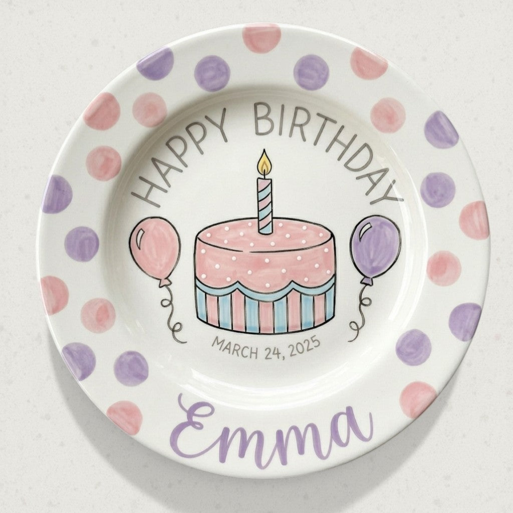 Personalized Girl's Ceramic Birthday Plate - Custom Name & Hand-Painted Floral Keepsake- BCP33
