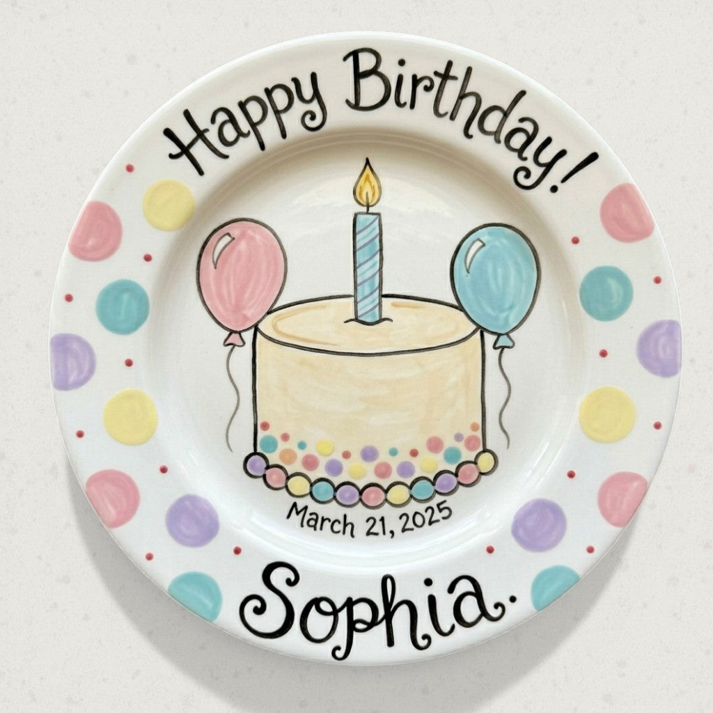Personalized Girl's Ceramic Birthday Plate - Custom Name & Hand-Painted Floral Keepsake- BCP32