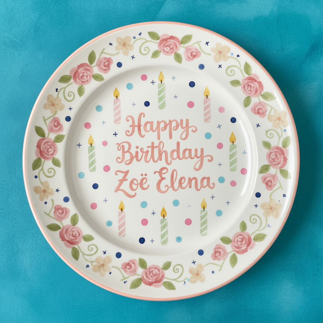 Personalized Girl Birthday Plate – Custom Hand-Painted Ceramic Gift - BCP71