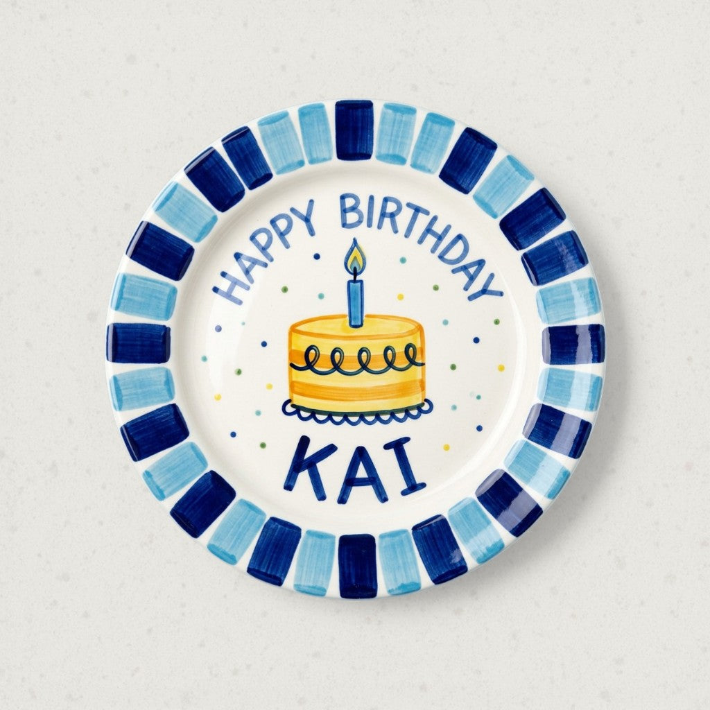Personalized Boy's Ceramic Birthday Plate - Custom Name & Hand-Painted Keepsake - BCP15