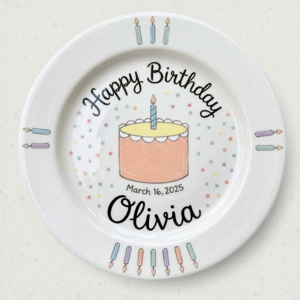 Personalized Girl's Ceramic Birthday Plate - Custom Name & Hand-Painted Floral Keepsake- BCP36