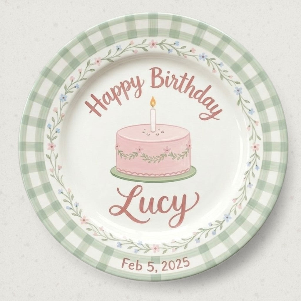 Personalized Girl's Ceramic Birthday Plate - Custom Name & Hand-Painted Floral Keepsake- BCP42