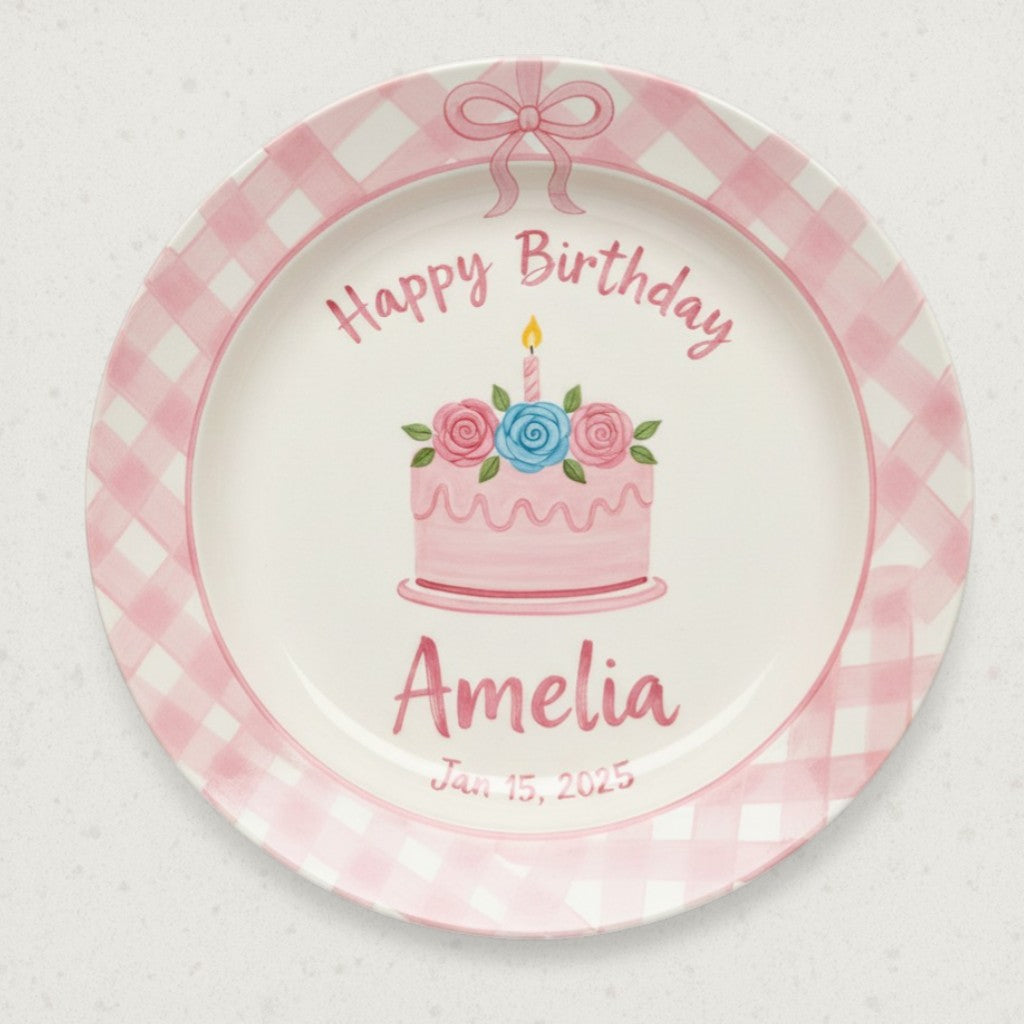 Personalized Baby Girl Ceramic Birthday Plate – Custom Hand Painted Ceramic Gift - BCP116