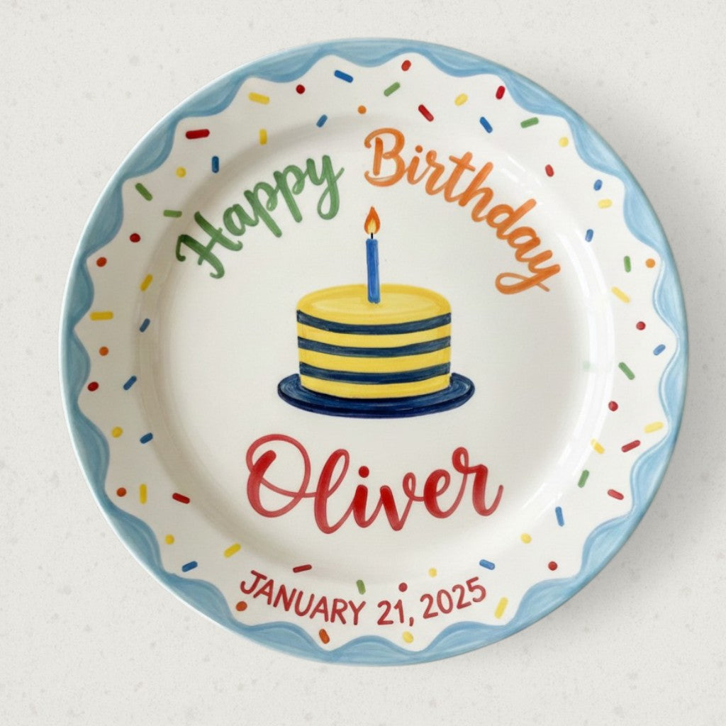 Personalized Boy's Ceramic Birthday Plate - Custom Name & Hand-Painted Keepsake - BCP127