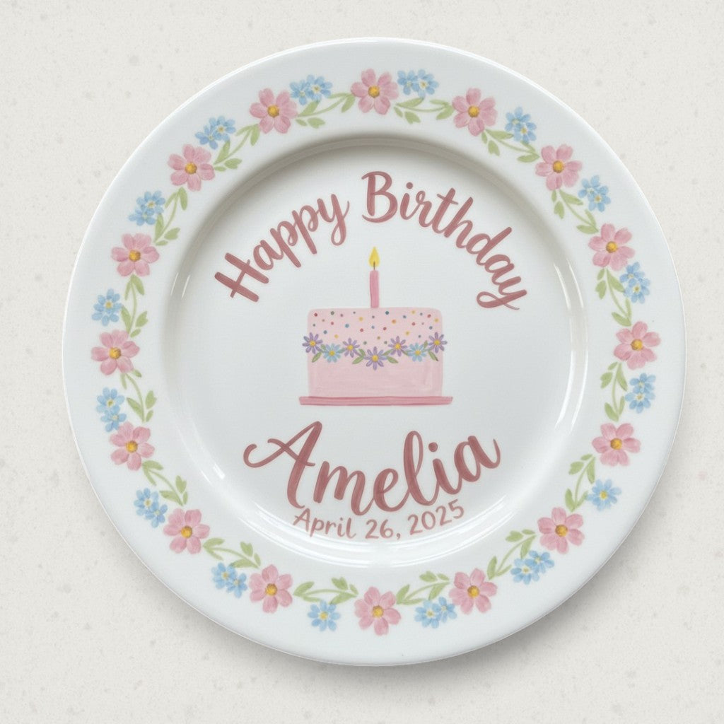 Personalized Baby Girl Ceramic Birthday Plate – Custom Hand Painted Ceramic Gift - BCP137