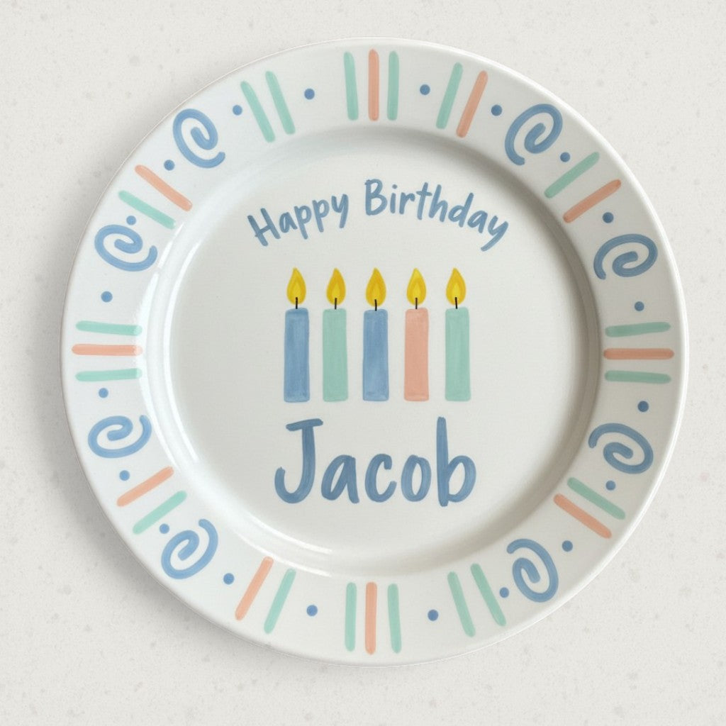 Personalized Boy's Ceramic Birthday Plate - Custom Name & Hand-Painted Keepsake - BCP126