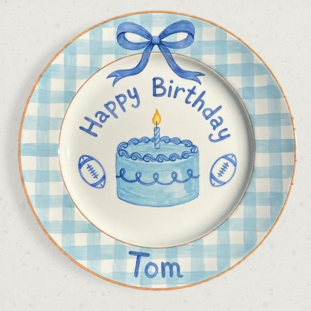 Personalized Boy's Ceramic Birthday Plate - Custom Name & Hand-Painted Keepsake - BCP46