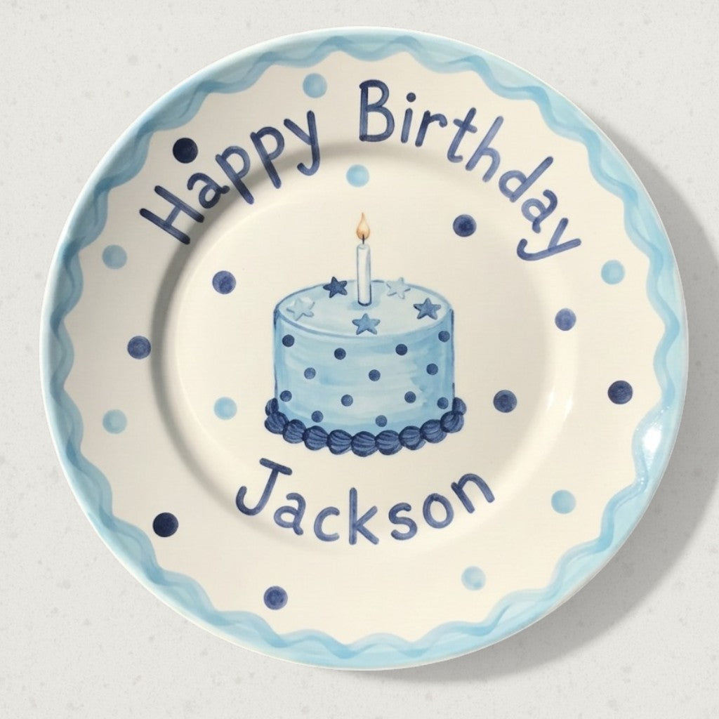 Personalized Boy's Ceramic Birthday Plate - Custom Name & Hand-Painted Keepsake - BCP45