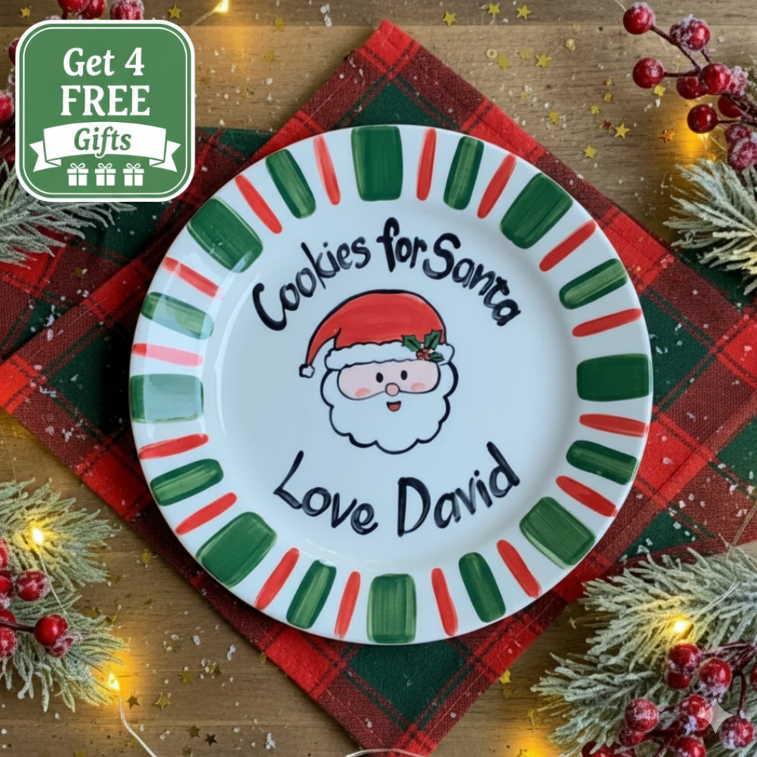 Personalized Hand-Painted Ceramic Cookies for Santa Plate- CFS07