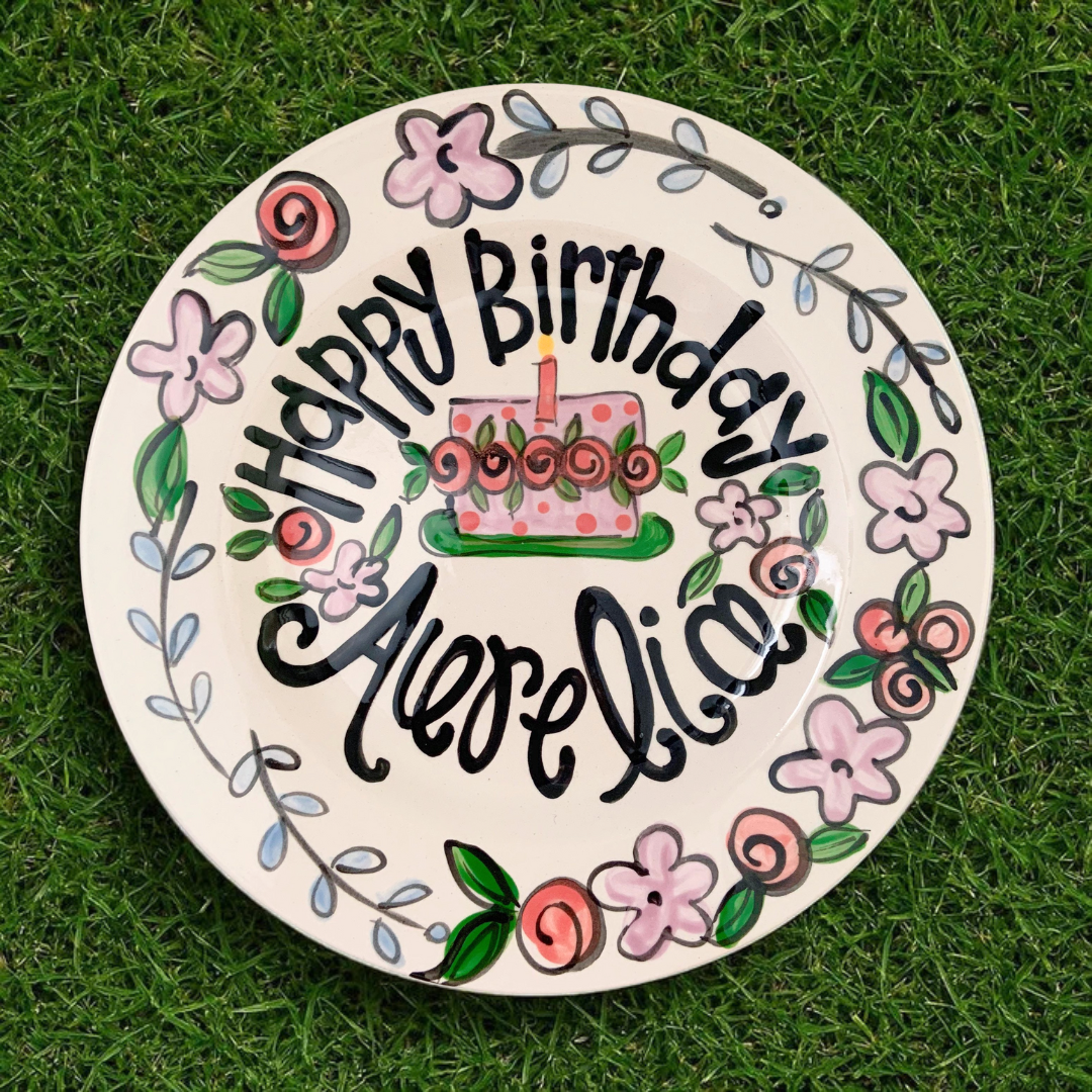 Personalized Boho Whimsical Girl's 1st Birthday Plate - Custom Hand-Painted - BCP13