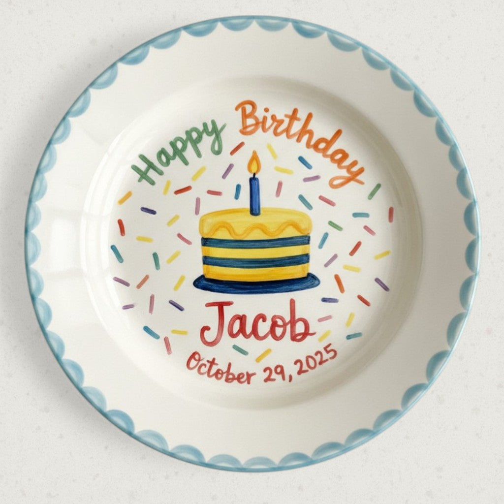 Personalized Boy's Ceramic Birthday Plate - Custom Name & Hand-Painted Keepsake - BCP62