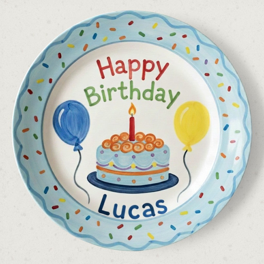 Personalized Boy's Ceramic Birthday Plate - Custom Name & Hand-Painted Keepsake - BCP107