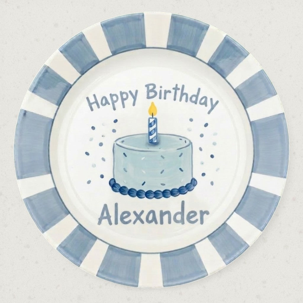 Personalized Boy's Ceramic Birthday Plate - Custom Name & Hand-Painted Keepsake - BCP108