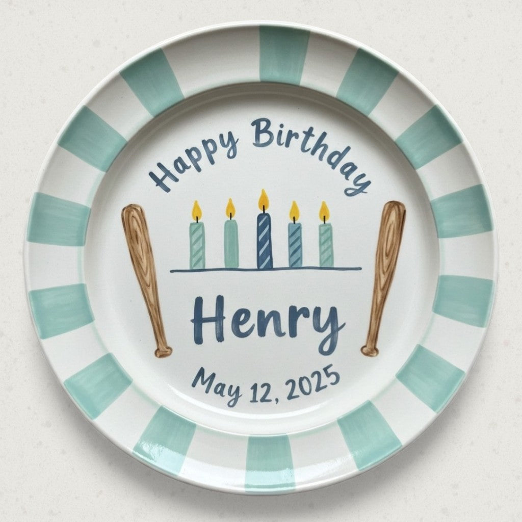 Personalized Boy's Ceramic Birthday Plate - Custom Name & Hand-Painted Keepsake - BCP109
