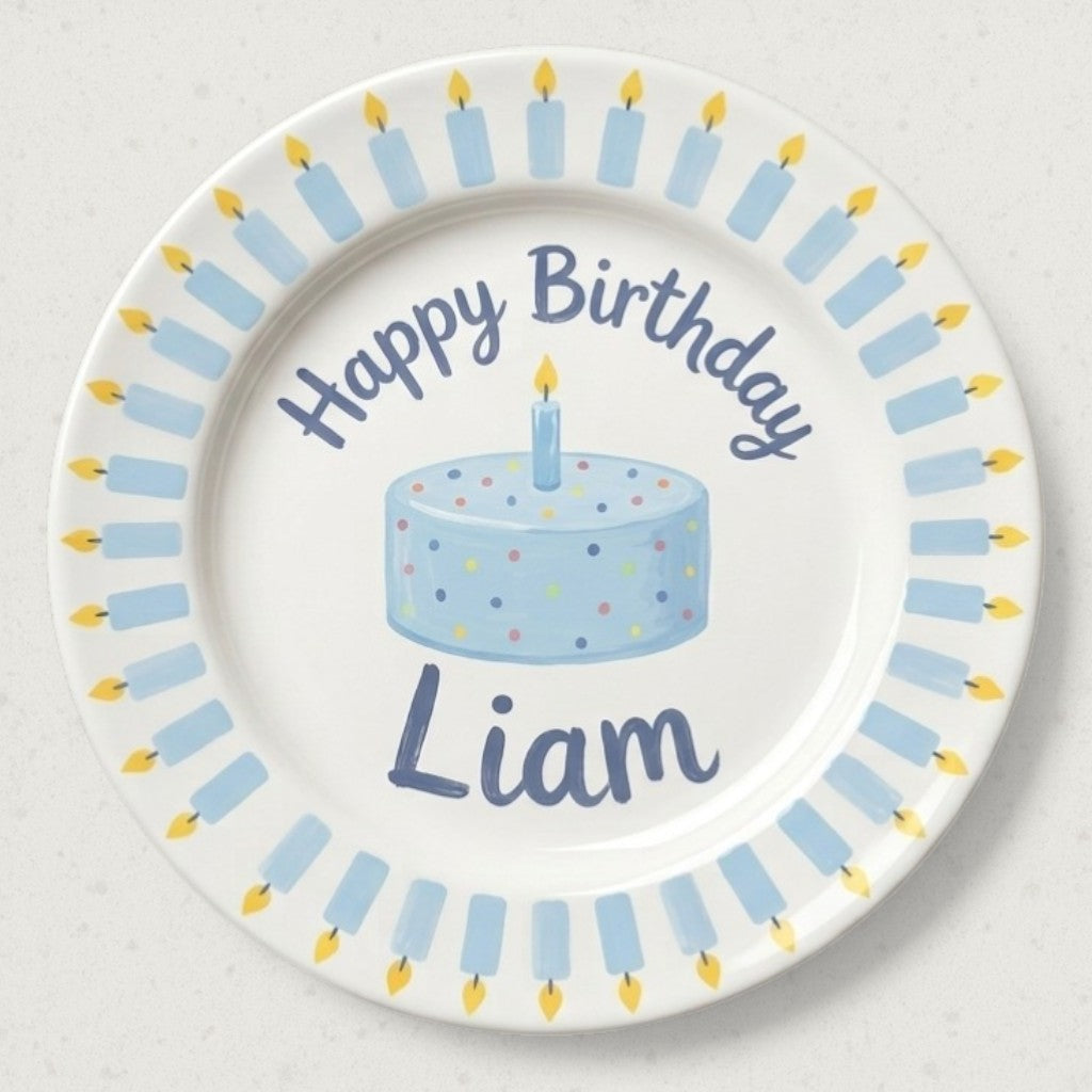 Personalized Boy's Ceramic Birthday Plate - Custom Name & Hand-Painted Keepsake - BCP119