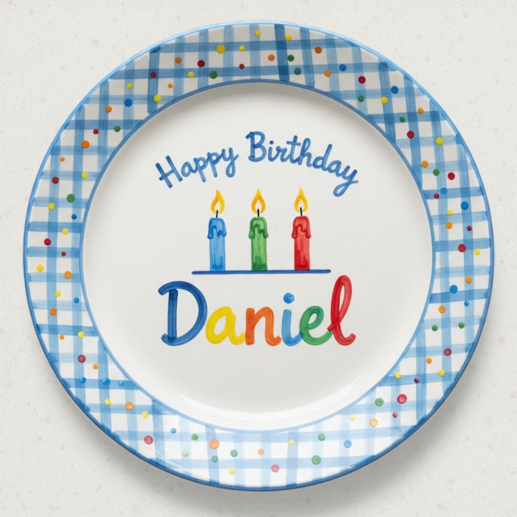 Personalized Boy's Ceramic Birthday Plate - Custom Name & Hand-Painted Keepsake - BCP110