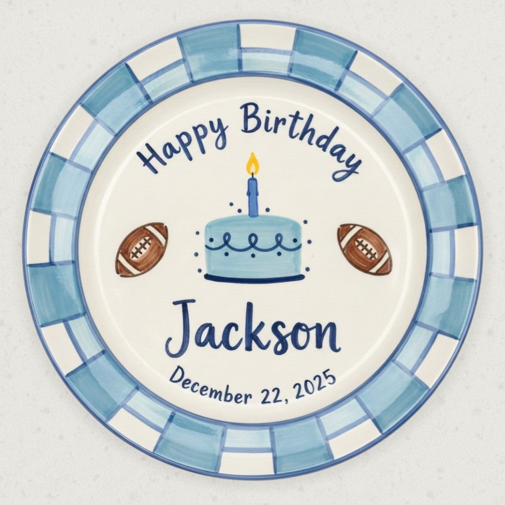 Personalized Boy's Ceramic Birthday Plate - Custom Name & Hand-Painted Keepsake - BCP120